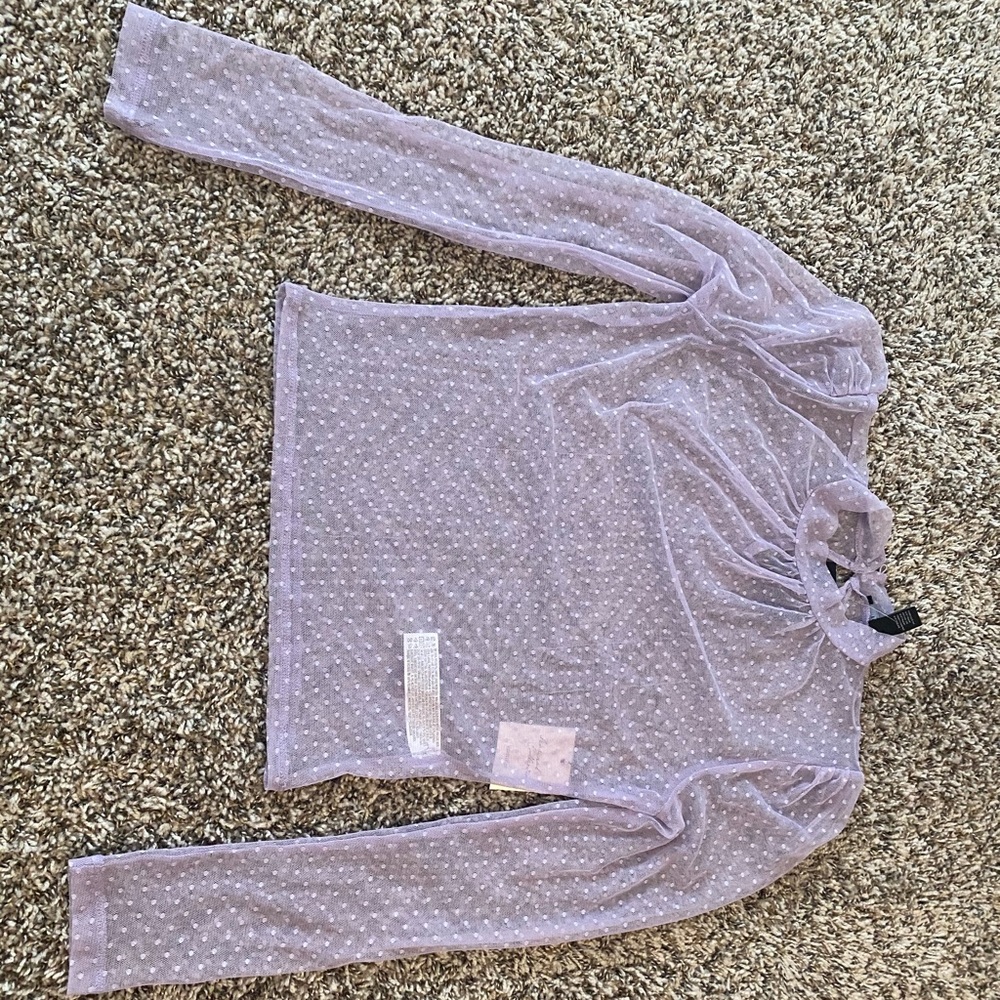 Forever21 Sheer Lavender High Neck Long Sleeve Top